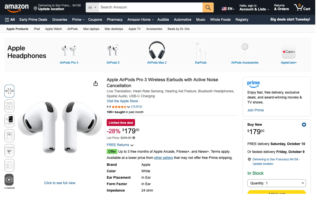 The page before Amazon without Rufus