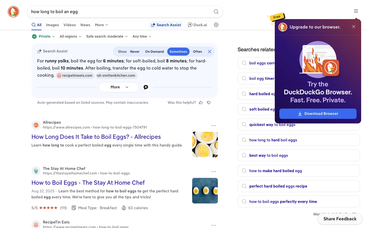 The page before DuckDuckGo without AI
