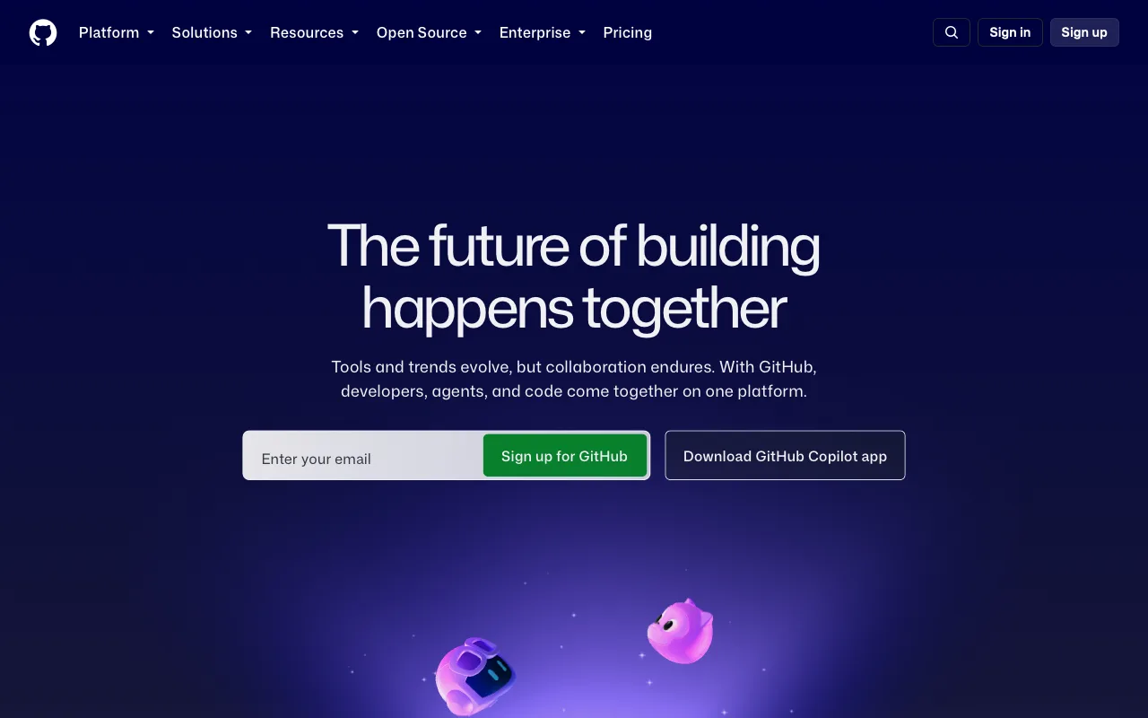 The page before Quiet GitHub home
