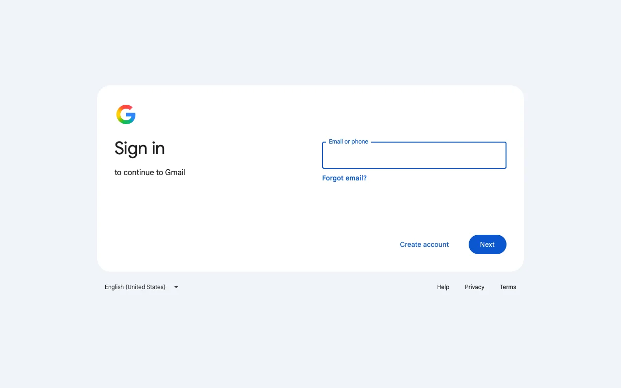 The page before Gmail without Gemini