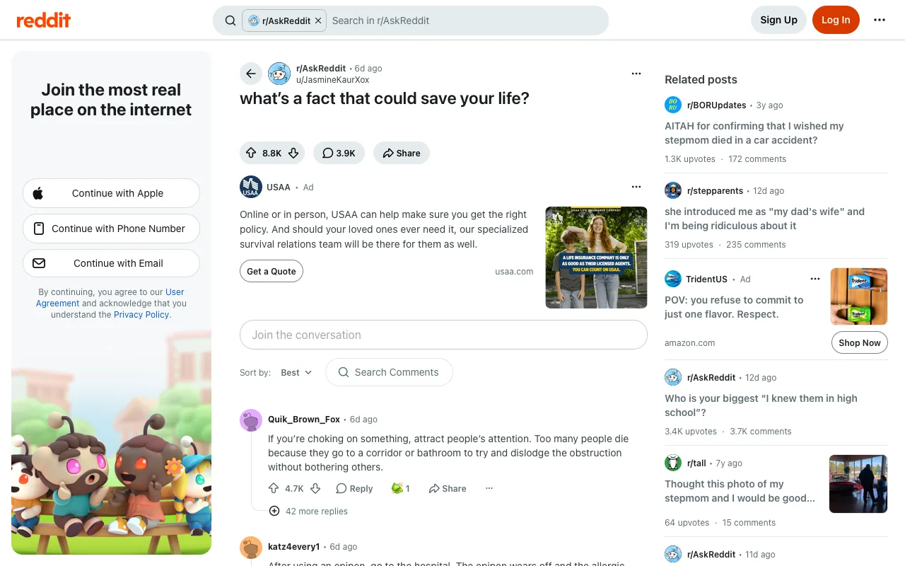 The page before Wide Reddit threads