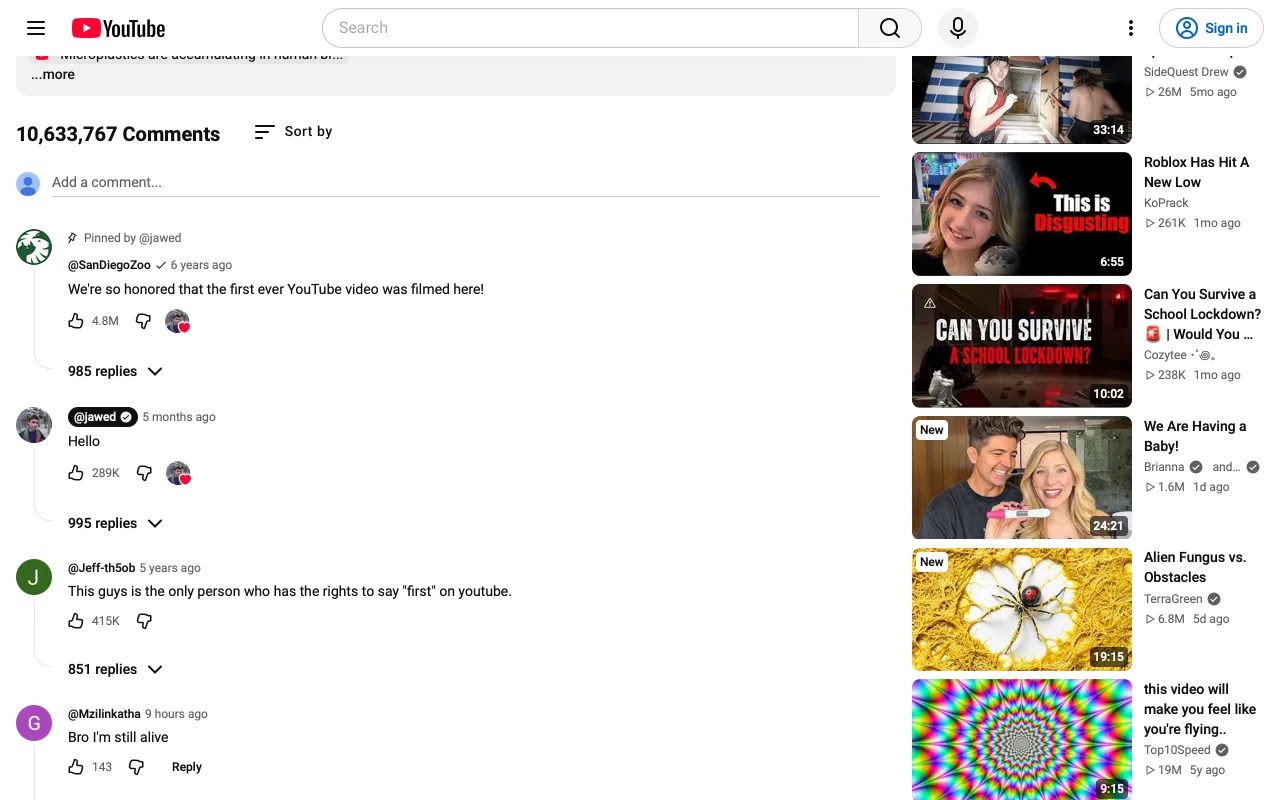 The page before Hide video comments