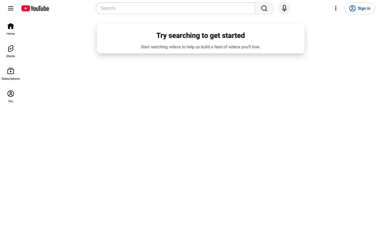 The page before YouTube home without recommendations