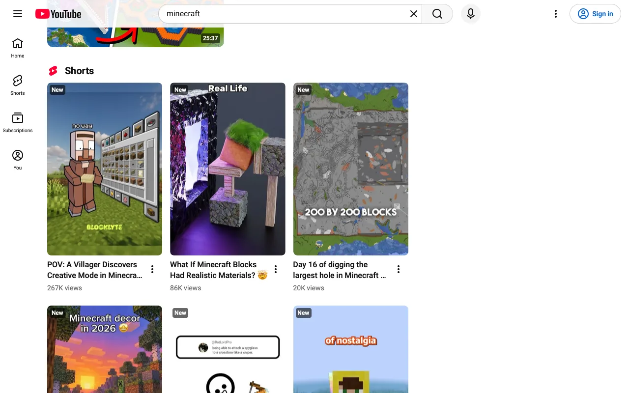 The page before Hide Shorts