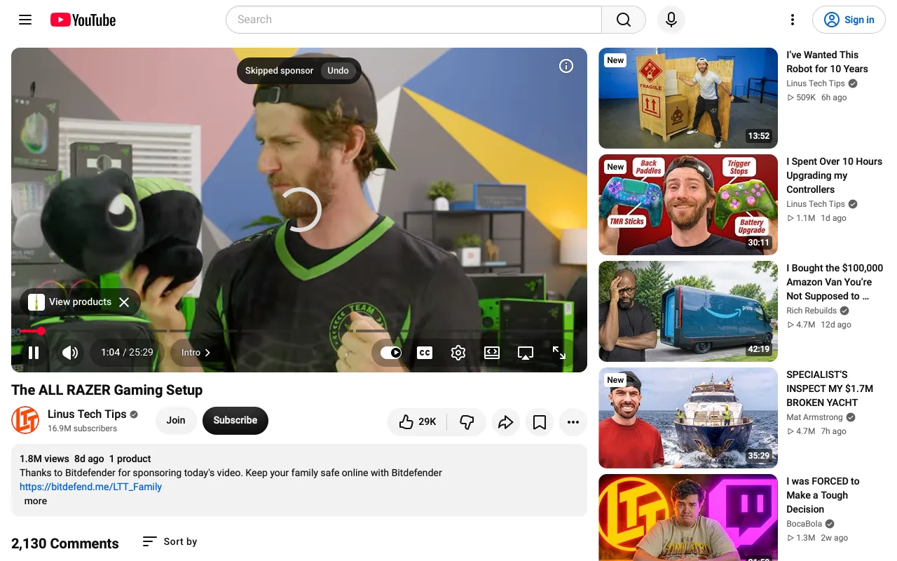 YouTube with Skip Sponsors